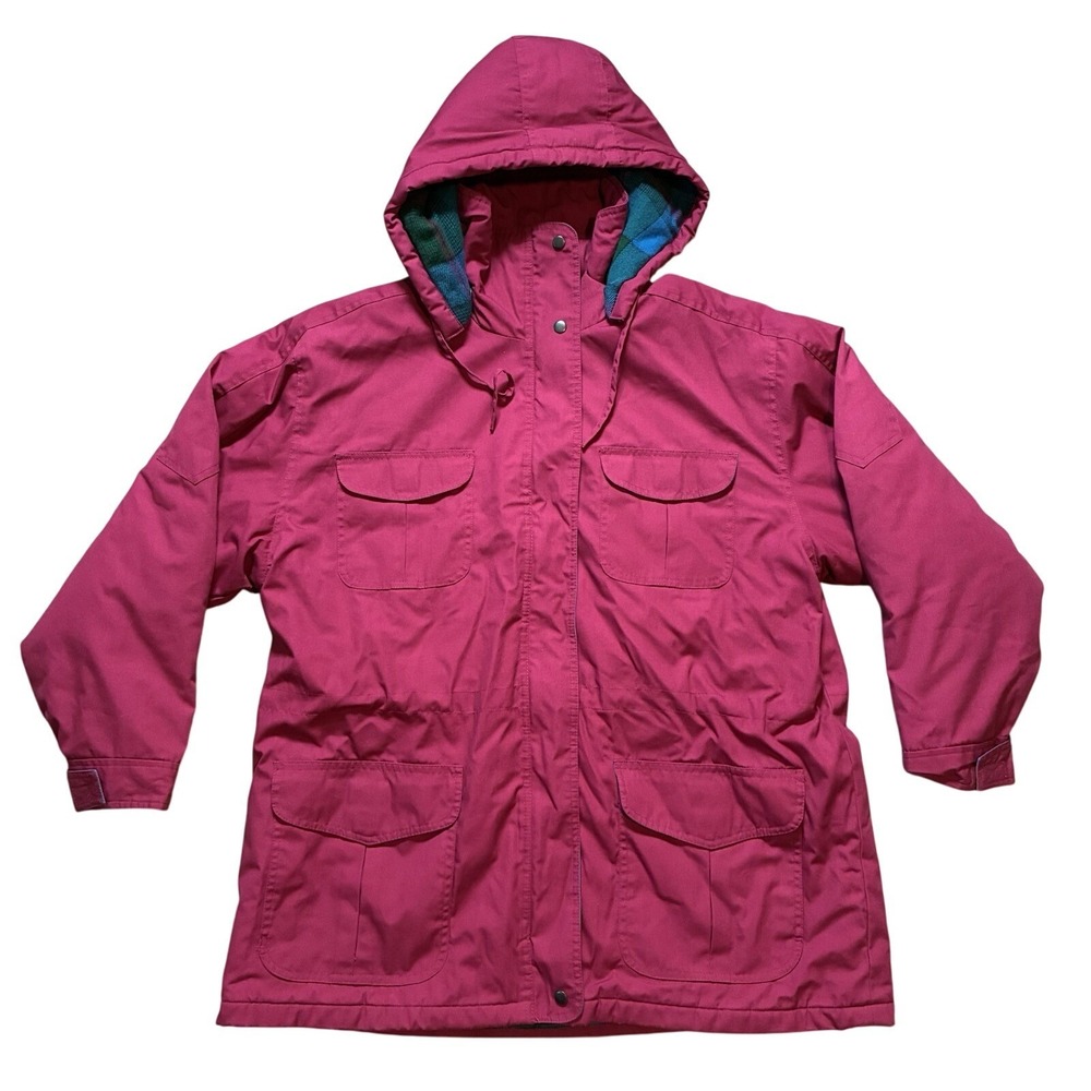 Mariel II Women's VTG Magenta Blue‎ Plaid Lined Hooded Colorblock Parka Jacket